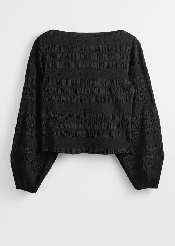 Women Blouses and Shirts and Other Stories Smocked Blouse Black