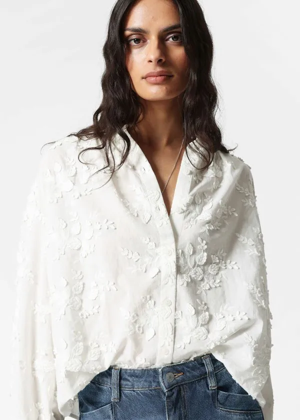 Women Blouses and Shirts and Other Stories Voluminous FloralAppliqu Blouse White
