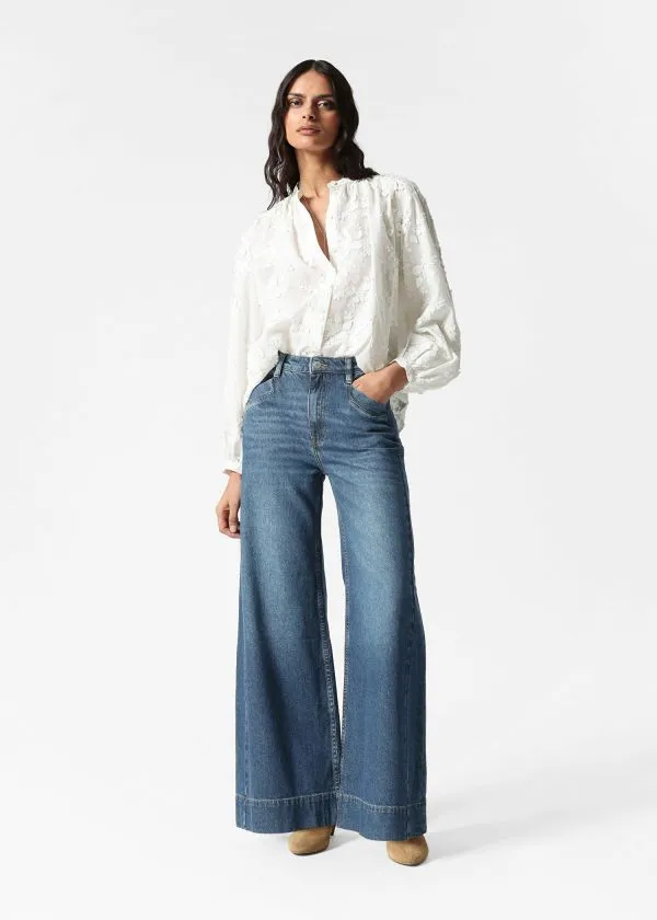 Women Blouses and Shirts and Other Stories Voluminous FloralAppliqu Blouse White