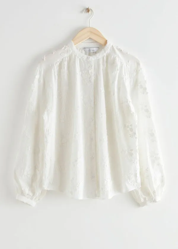 Women Blouses and Shirts and Other Stories Voluminous FloralAppliqu Blouse White