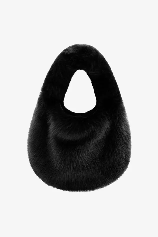 Women BONNIE Faux Fur Hobo Bag Black LAMARQUE Bags