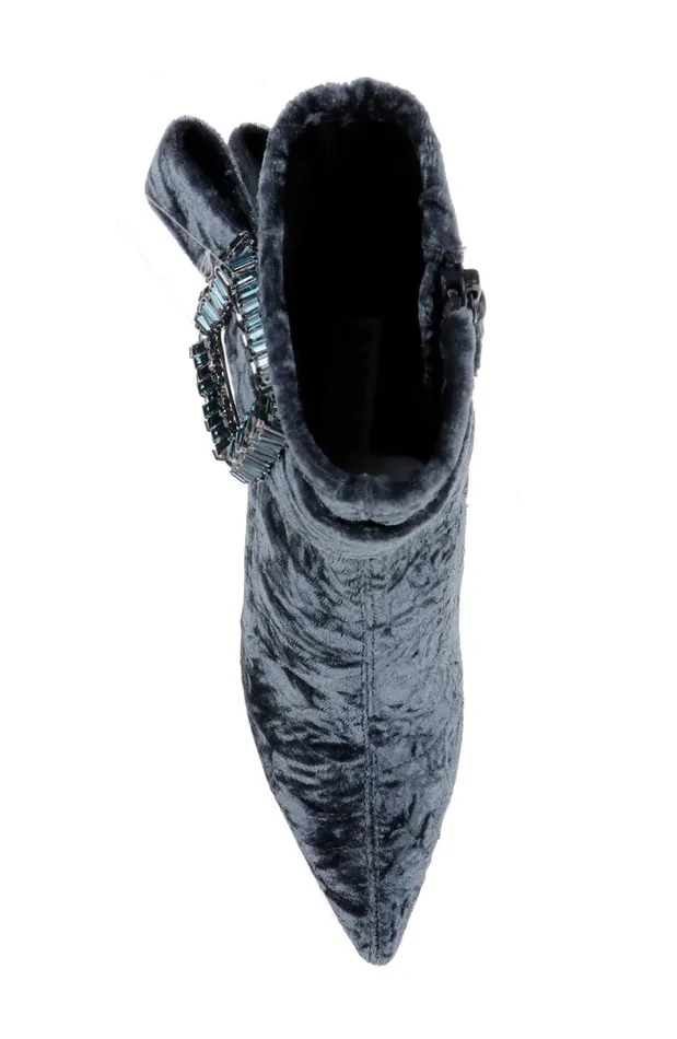 Women Booties and Boots Badgley Mischka Adrian Velvet Block Heel Booties Anthracite Fabric