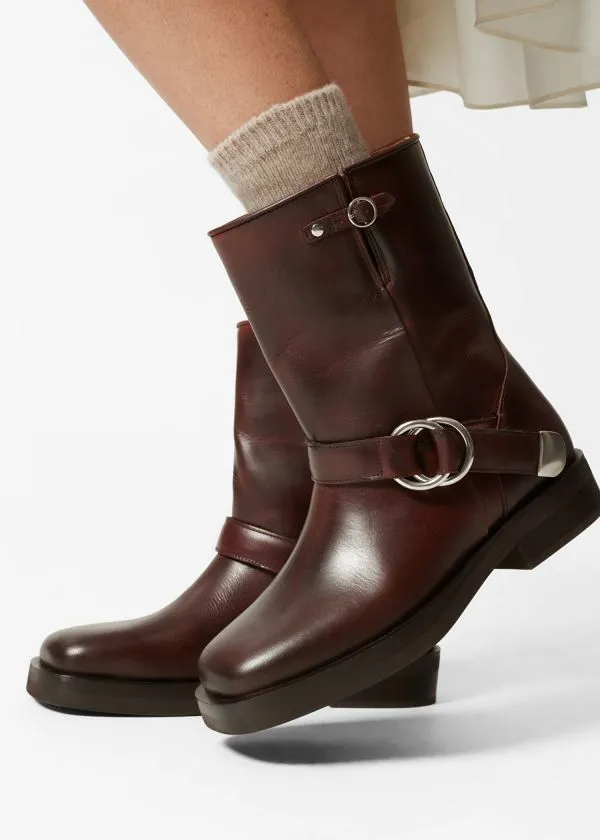 Women Boots and Other Stories Leather Biker Boots Brown