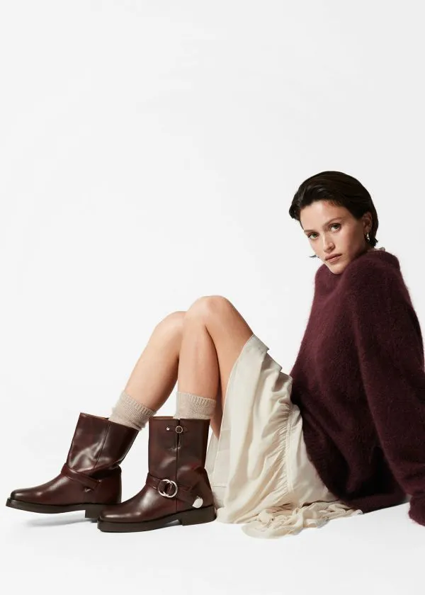 Women Boots and Other Stories Leather Biker Boots Brown