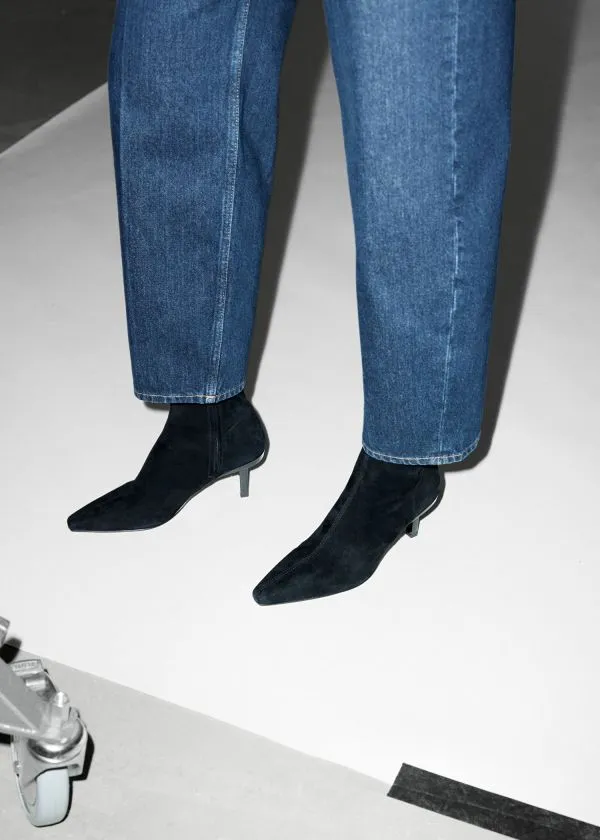 Women Boots and Other Stories StretchLeather Ankle Boots Black Suede