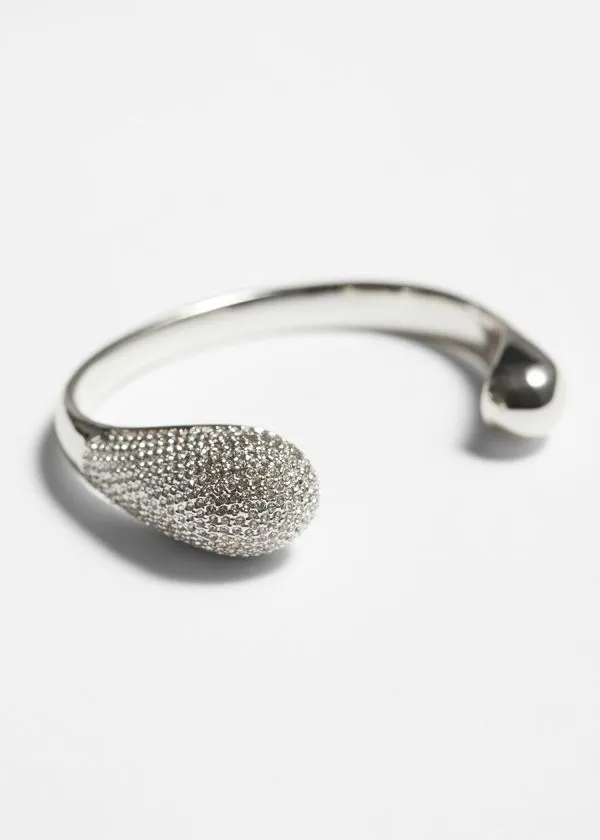 Women Bracelets and Other Stories Crystal Encrusted Bangle Silver