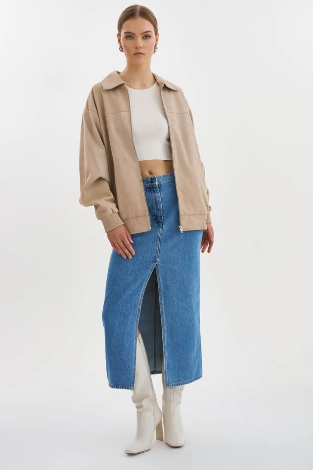 Women CADEN Oversized Suede Bomber Jacket Sand LAMARQUE Leather Jackets Women CADEN Oversized Suede Bomber Jacket Sand LAMARQUE Leather Jackets