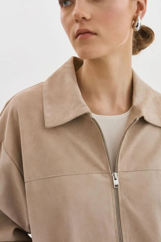 Women CADEN Oversized Suede Bomber Jacket Sand LAMARQUE Leather Jackets Women CADEN Oversized Suede Bomber Jacket Sand LAMARQUE Leather Jackets