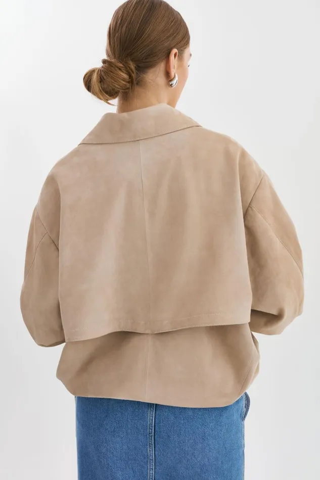 Women CADEN Oversized Suede Bomber Jacket Sand LAMARQUE Leather Jackets Women CADEN Oversized Suede Bomber Jacket Sand LAMARQUE Leather Jackets