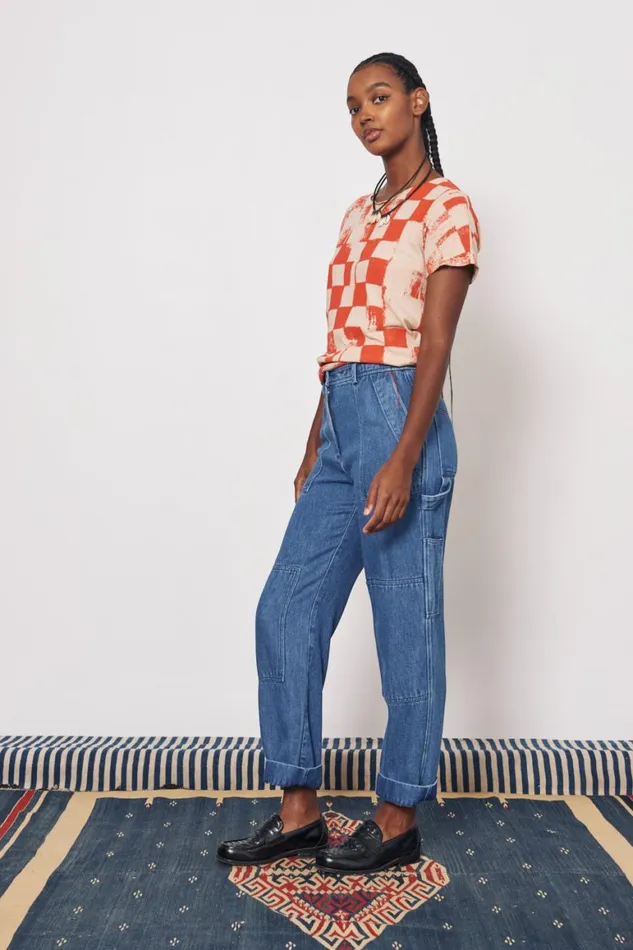 Women Check Camel And Tomato Kibo Tee Raquel Allegra Tops