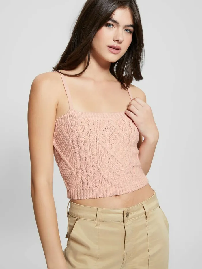 Women Chiba Sweater Tank Top Smooth Pink Tops GUESS
