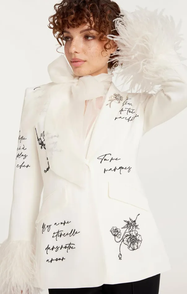 Women Cinq Sept Blazers Love Letter Feather Cheyenne Blazer Ivoryblack