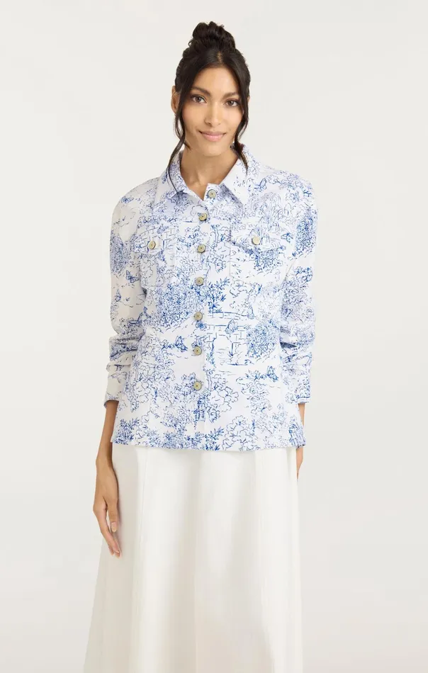 Women Cinq Sept Denim Garden Toile Scrunched Canyon Jacket Whiteblue