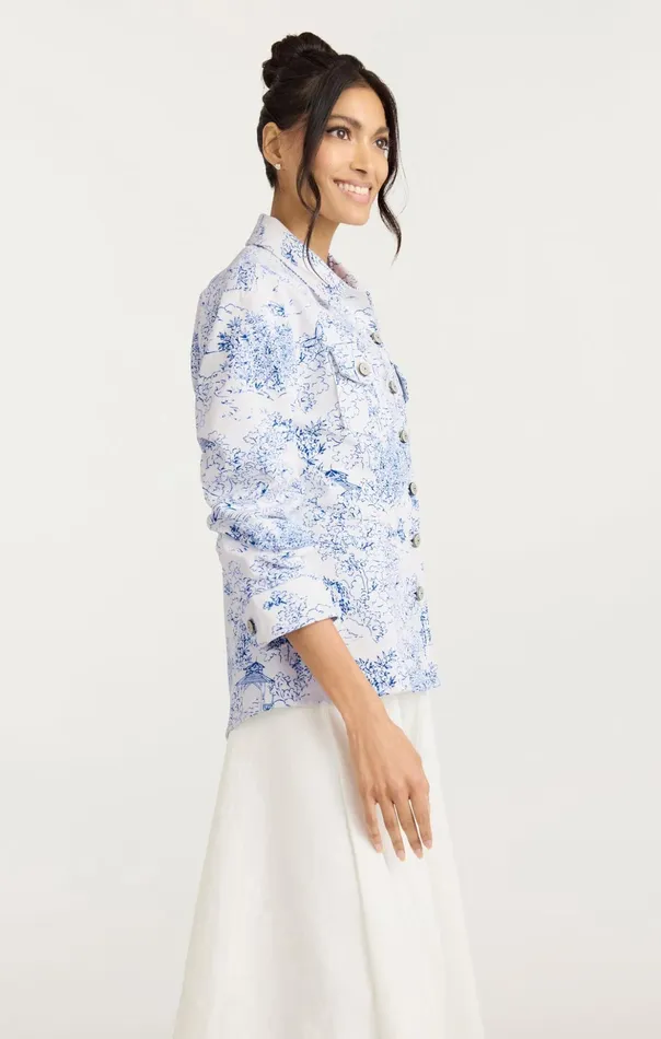 Women Cinq Sept Denim Garden Toile Scrunched Canyon Jacket Whiteblue