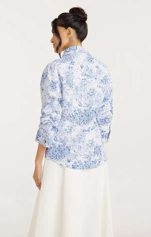 Women Cinq Sept Denim Garden Toile Scrunched Canyon Jacket Whiteblue