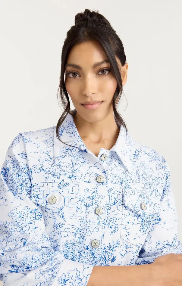 Women Cinq Sept Denim Garden Toile Scrunched Canyon Jacket Whiteblue