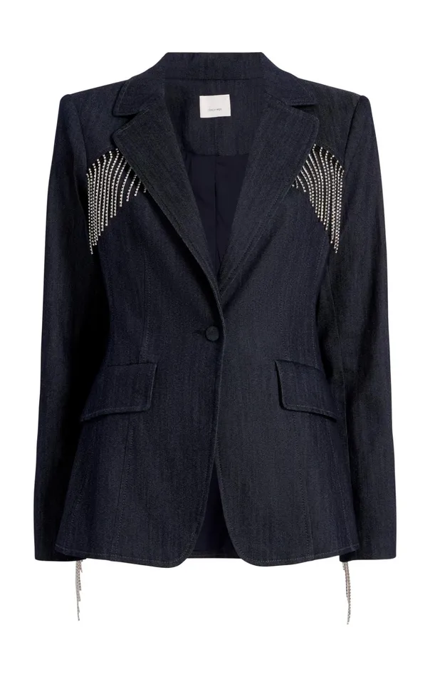 Women Cinq Sept Denim Rhinestone Sasha Blazer Indigo