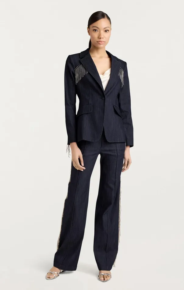 Women Cinq Sept Denim Rhinestone Sasha Blazer Indigo