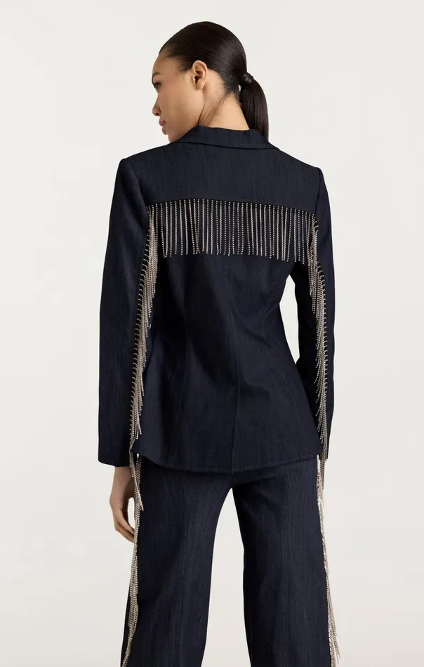 Women Cinq Sept Denim Rhinestone Sasha Blazer Indigo