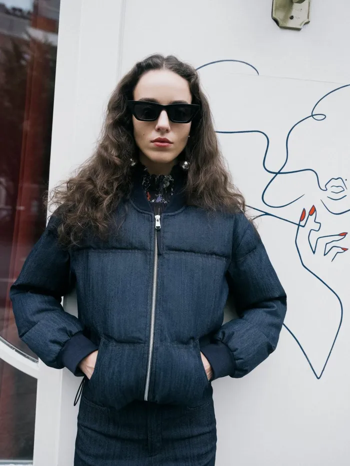 Women Cinq Sept Jackets Denim Maris Puffer Indigo