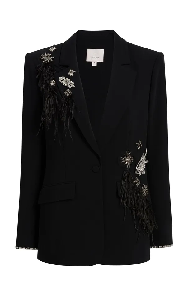Women Cinq Sept Jackets Feather Bouquet Jamila Blazer Black