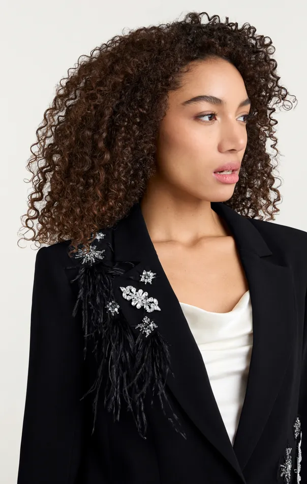 Women Cinq Sept Jackets Feather Bouquet Jamila Blazer Black