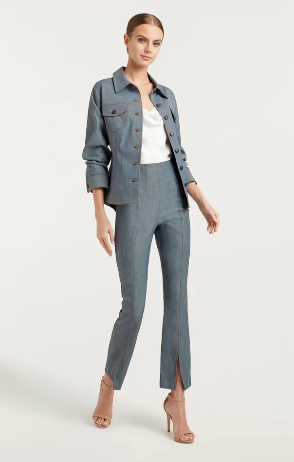 Women Cinq Sept Jackets Reverse Denim Scrunched Canyon Jacket Light Indigo