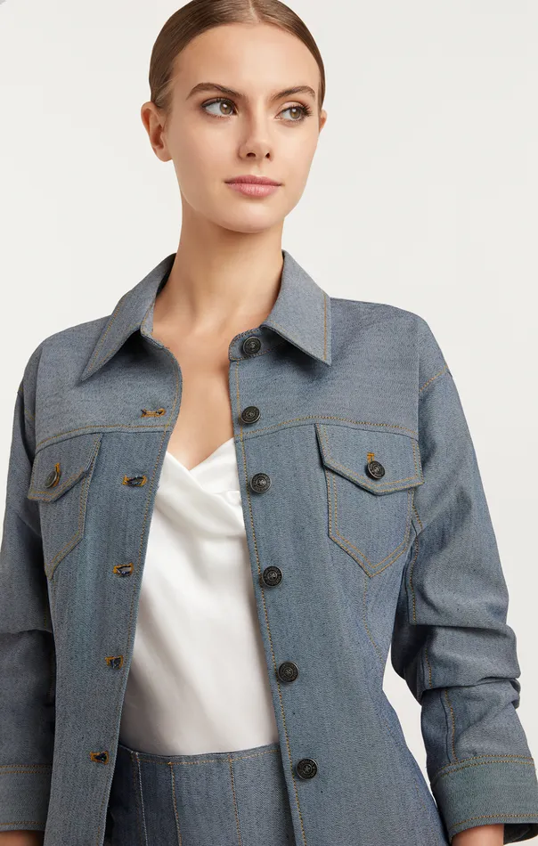 Women Cinq Sept Jackets Reverse Denim Scrunched Canyon Jacket Light Indigo