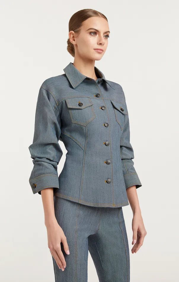 Women Cinq Sept Jackets Reverse Denim Scrunched Canyon Jacket Light Indigo