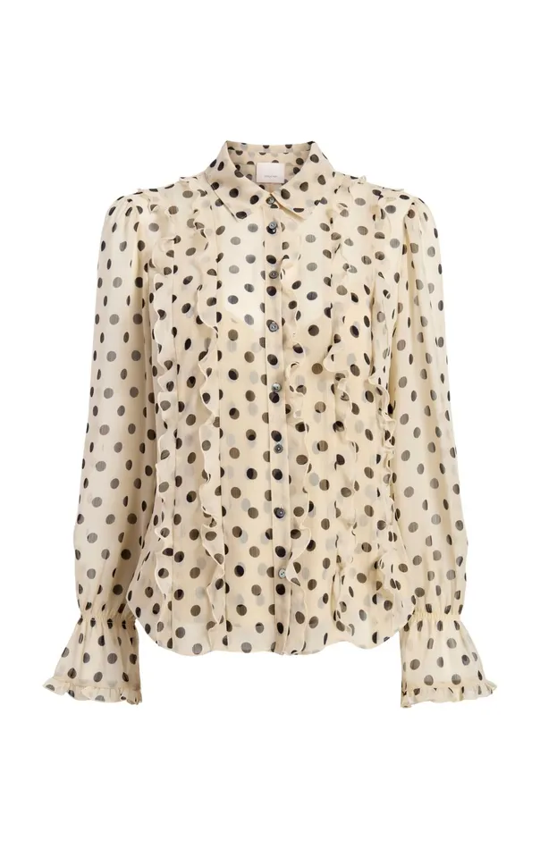 Women Cinq Sept Long Sleeve Tops Estelle Top Polka Dot Gardeniablack