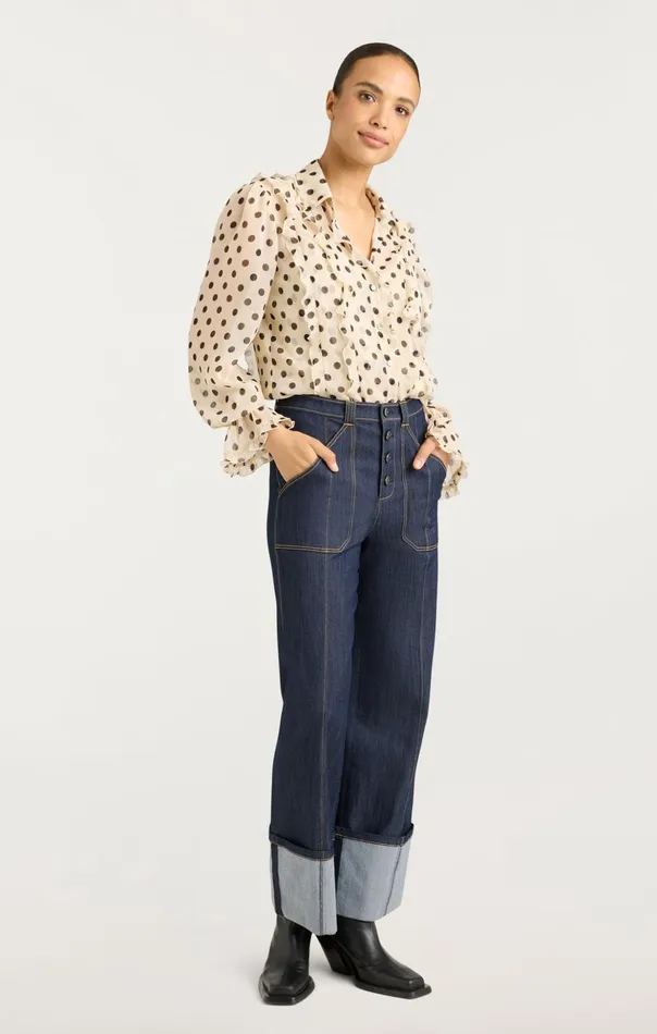 Women Cinq Sept Long Sleeve Tops Estelle Top Polka Dot Gardeniablack