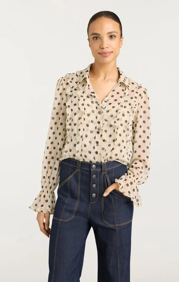 Women Cinq Sept Long Sleeve Tops Estelle Top Polka Dot Gardeniablack