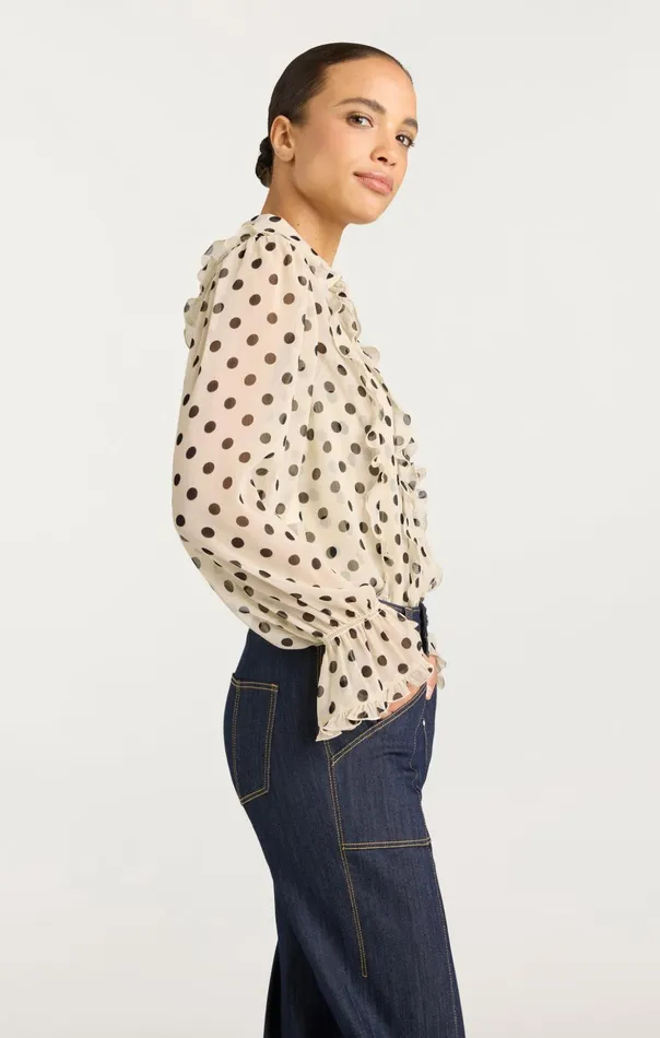 Women Cinq Sept Long Sleeve Tops Estelle Top Polka Dot Gardeniablack
