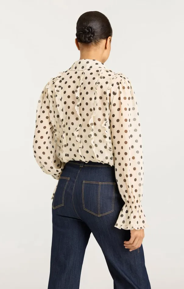 Women Cinq Sept Long Sleeve Tops Estelle Top Polka Dot Gardeniablack