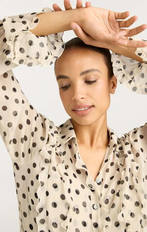 Women Cinq Sept Long Sleeve Tops Estelle Top Polka Dot Gardeniablack