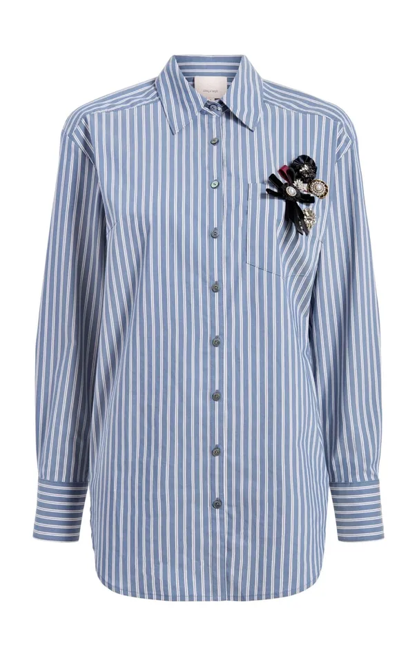 Women Cinq Sept Long Sleeve Tops Wren Shirt Sabrina Stripe Astro Blue Multi