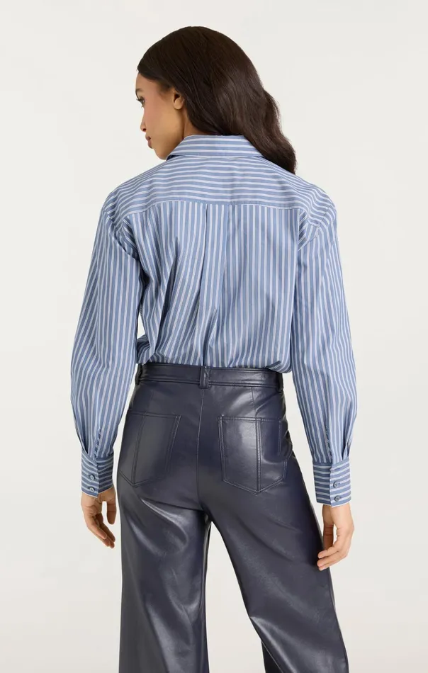 Women Cinq Sept Long Sleeve Tops Wren Shirt Sabrina Stripe Astro Blue Multi
