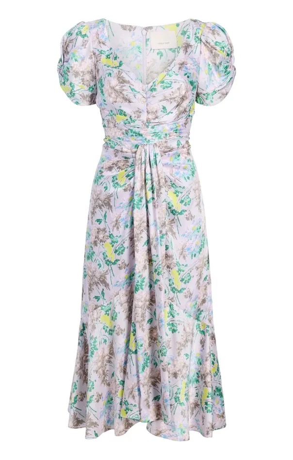Women Cinq Sept Midi Light Washed Floral Walker Dress Pastel Multi