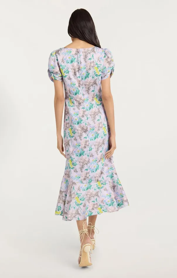 Women Cinq Sept Midi Light Washed Floral Walker Dress Pastel Multi