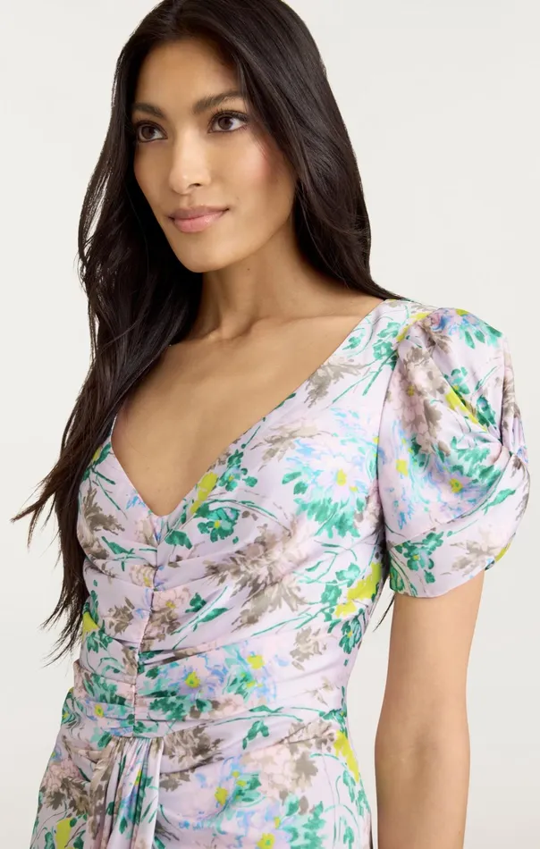 Women Cinq Sept Midi Light Washed Floral Walker Dress Pastel Multi