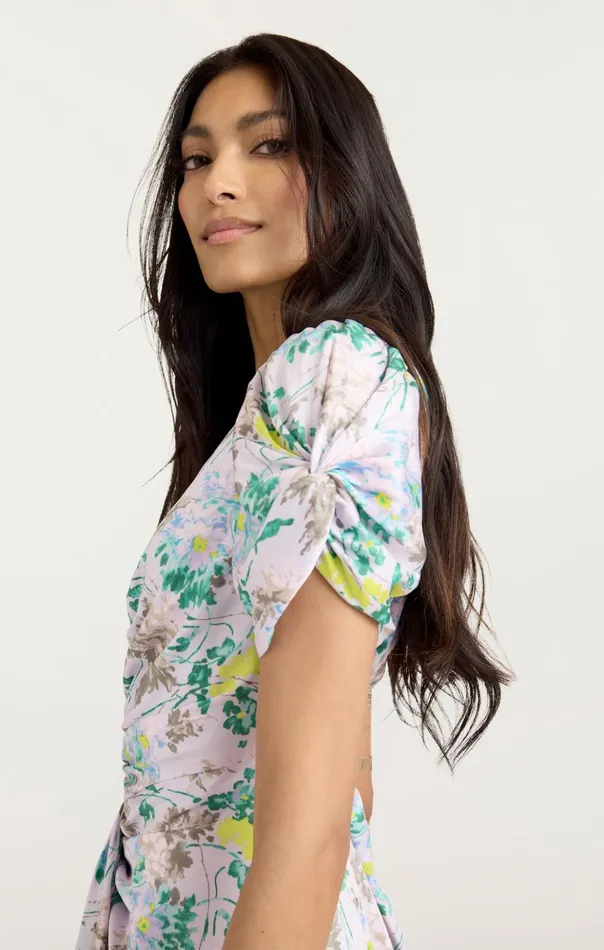 Women Cinq Sept Midi Light Washed Floral Walker Dress Pastel Multi