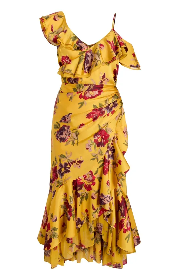 Women Cinq Sept Midi Nara Dress Deep Gold Multi