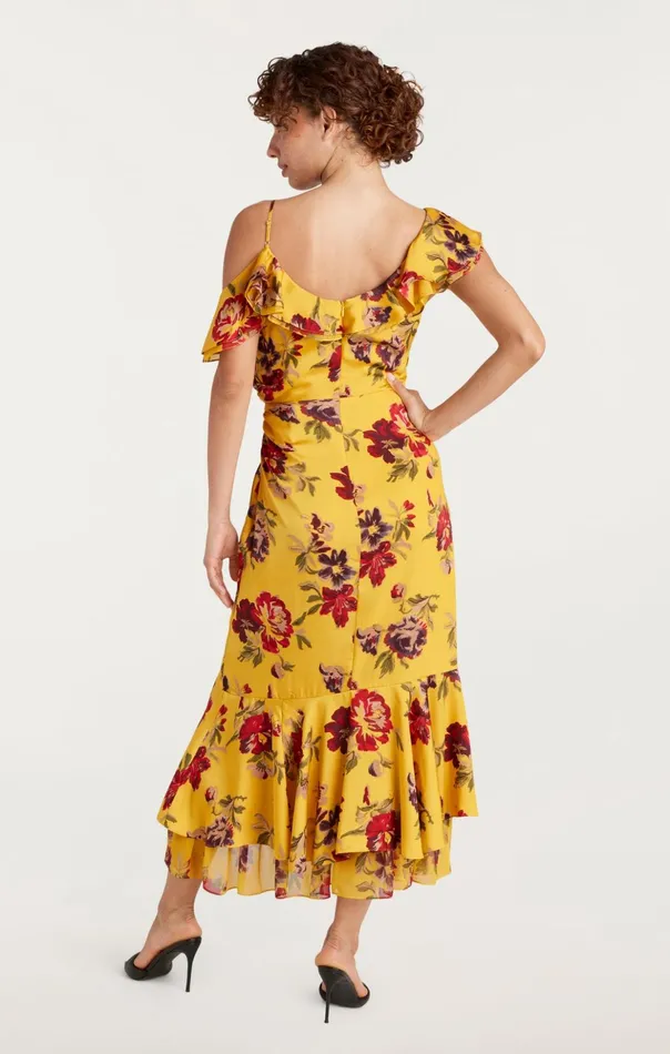 Women Cinq Sept Midi Nara Dress Deep Gold Multi