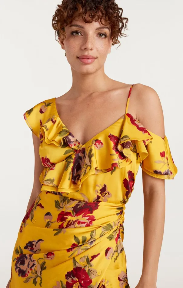 Women Cinq Sept Midi Nara Dress Deep Gold Multi