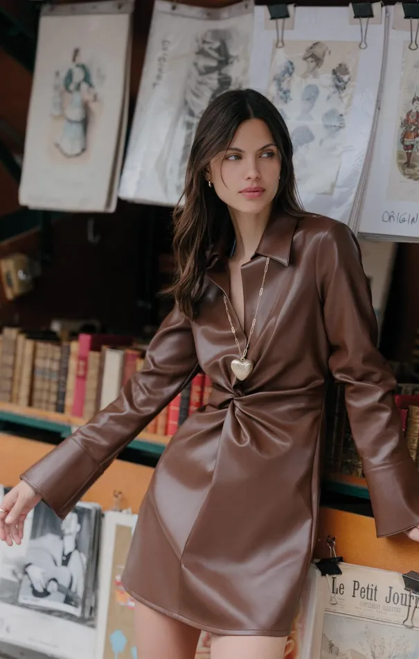 Women Cinq Sept Mini Vegan Leather Mckenna Dress Espresso