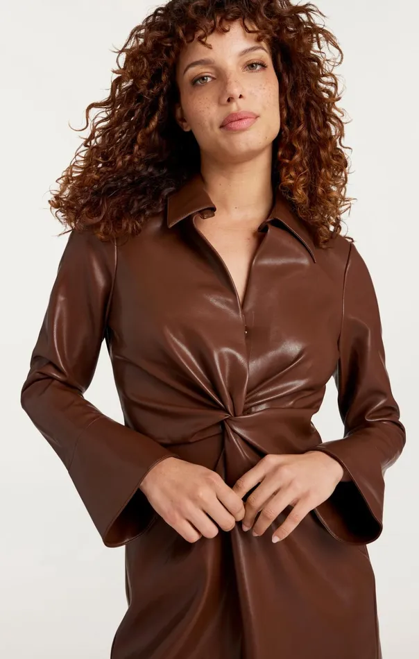 Women Cinq Sept Mini Vegan Leather Mckenna Dress Espresso