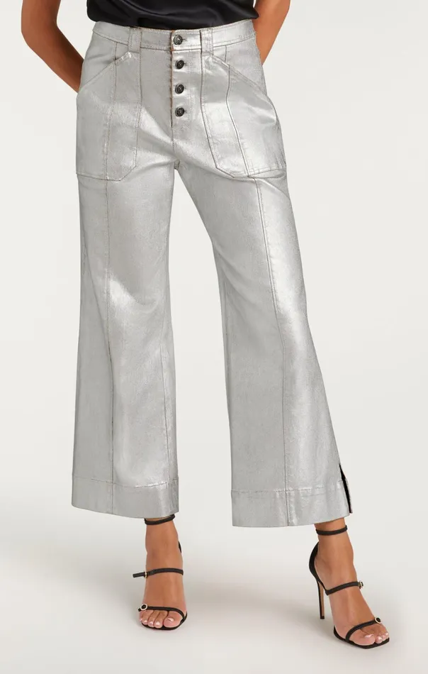 Women Cinq Sept Pants Textured Foil Benji Pant Silver