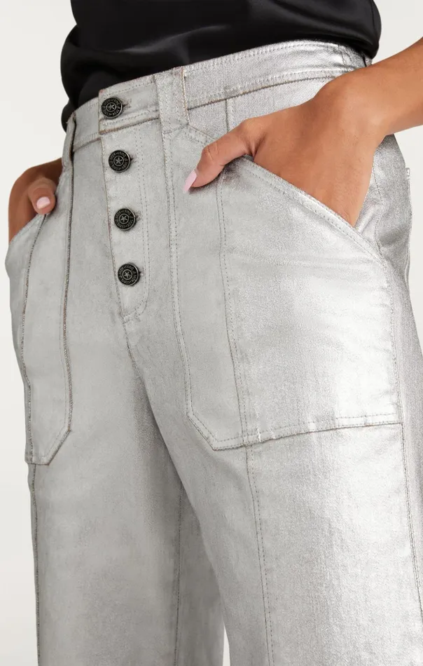 Women Cinq Sept Pants Textured Foil Benji Pant Silver