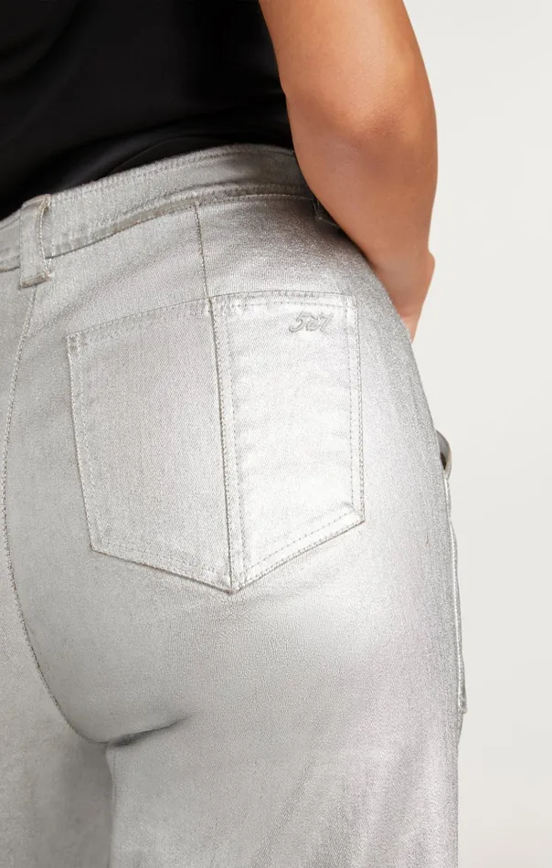 Women Cinq Sept Pants Textured Foil Benji Pant Silver