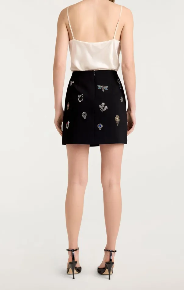Women Cinq Sept Skirts Heatset Brooches Embellished Doris Skirt Black Multi